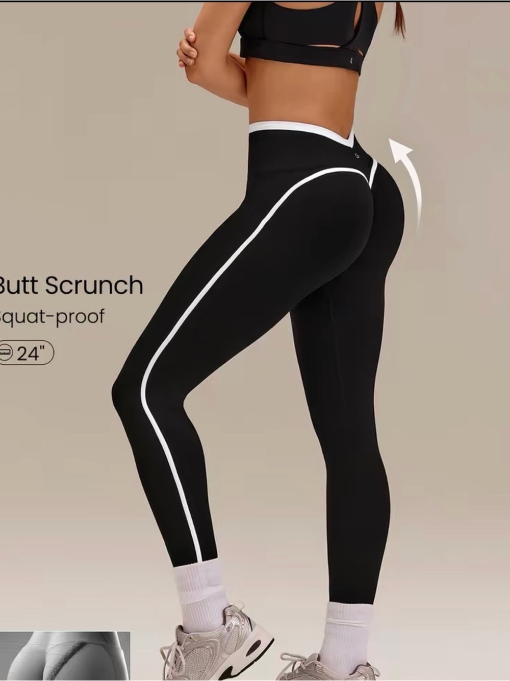High-Rise Black Leggings with White Piping — Butt-Lift Design